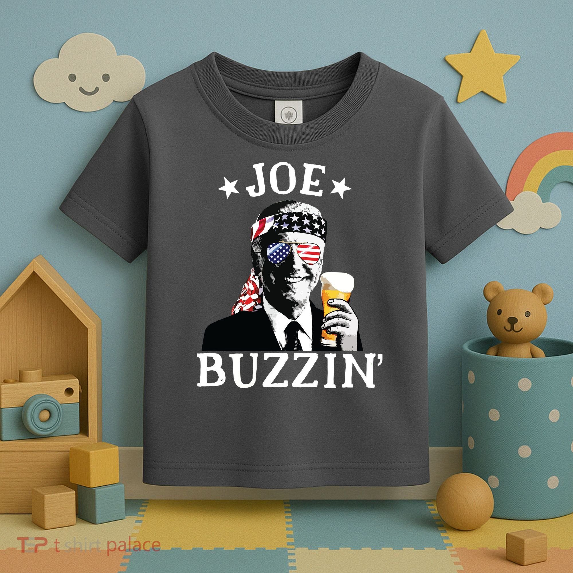 Joe Buzzin Patriotic July 4th Drinking President Joe Biden Toddler T-Shirt