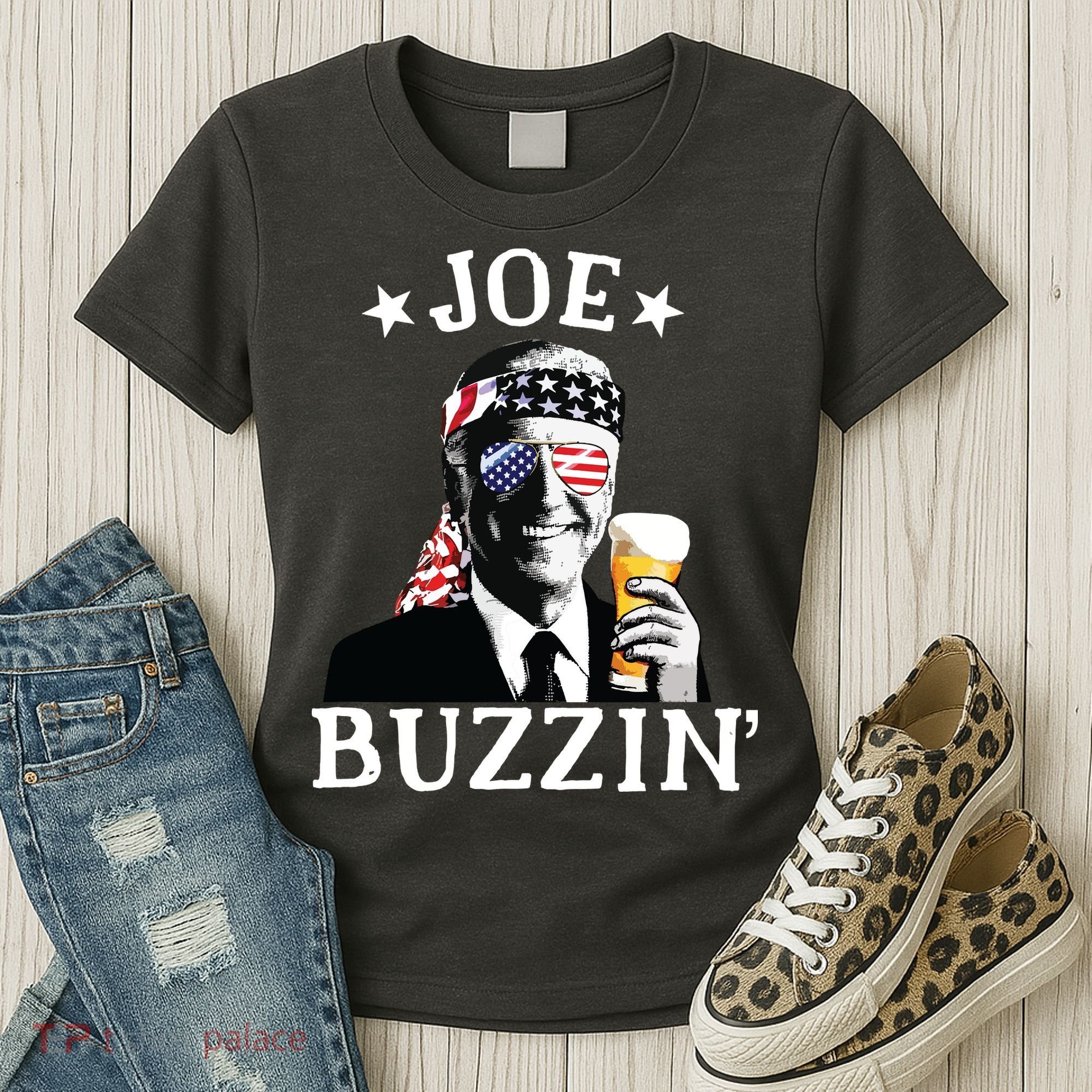 Joe Buzzin Patriotic July 4th Drinking President Joe Biden Women's T-Shirt