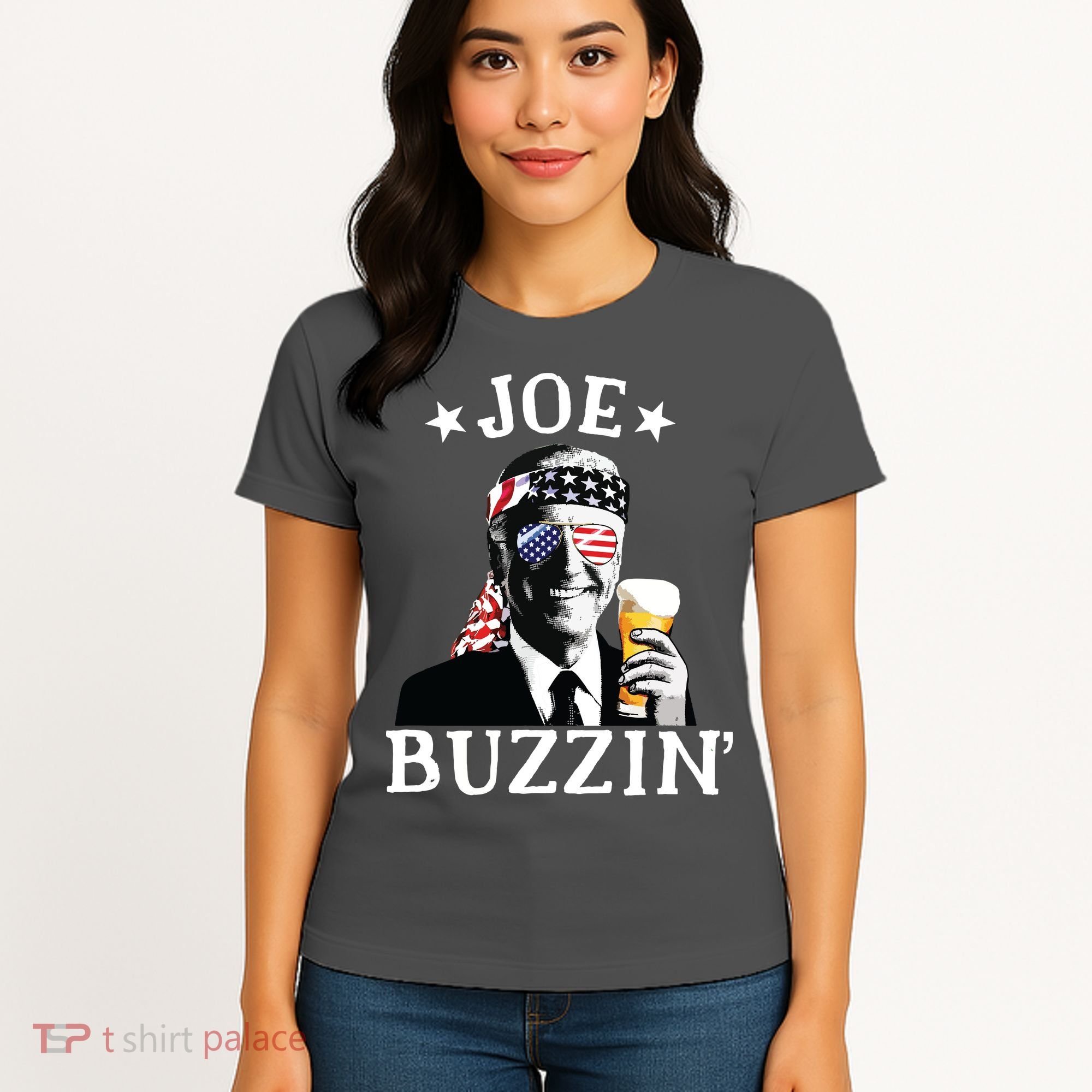 Joe Buzzin Patriotic July 4th Drinking President Joe Biden Women's T-Shirt