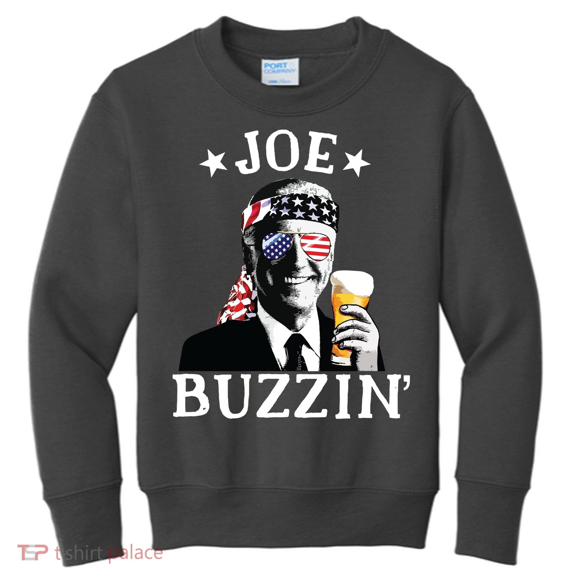 Joe Buzzin Patriotic July 4th Drinking President Joe Biden Kids Sweatshirt