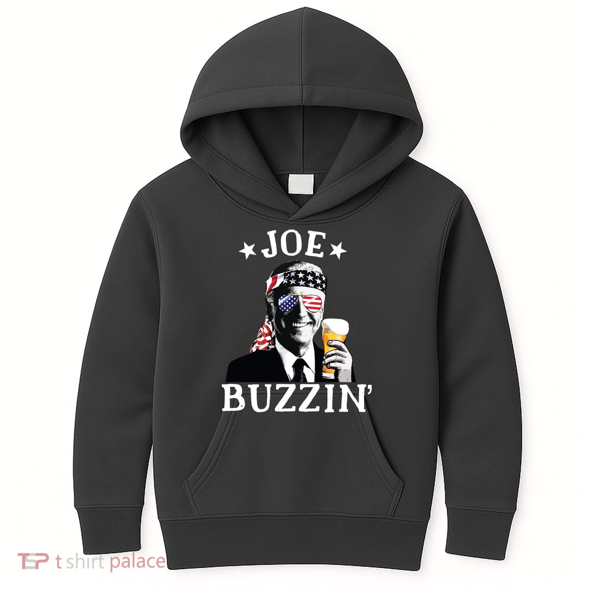 Joe Buzzin Patriotic July 4th Drinking President Joe Biden Kids Hoodie