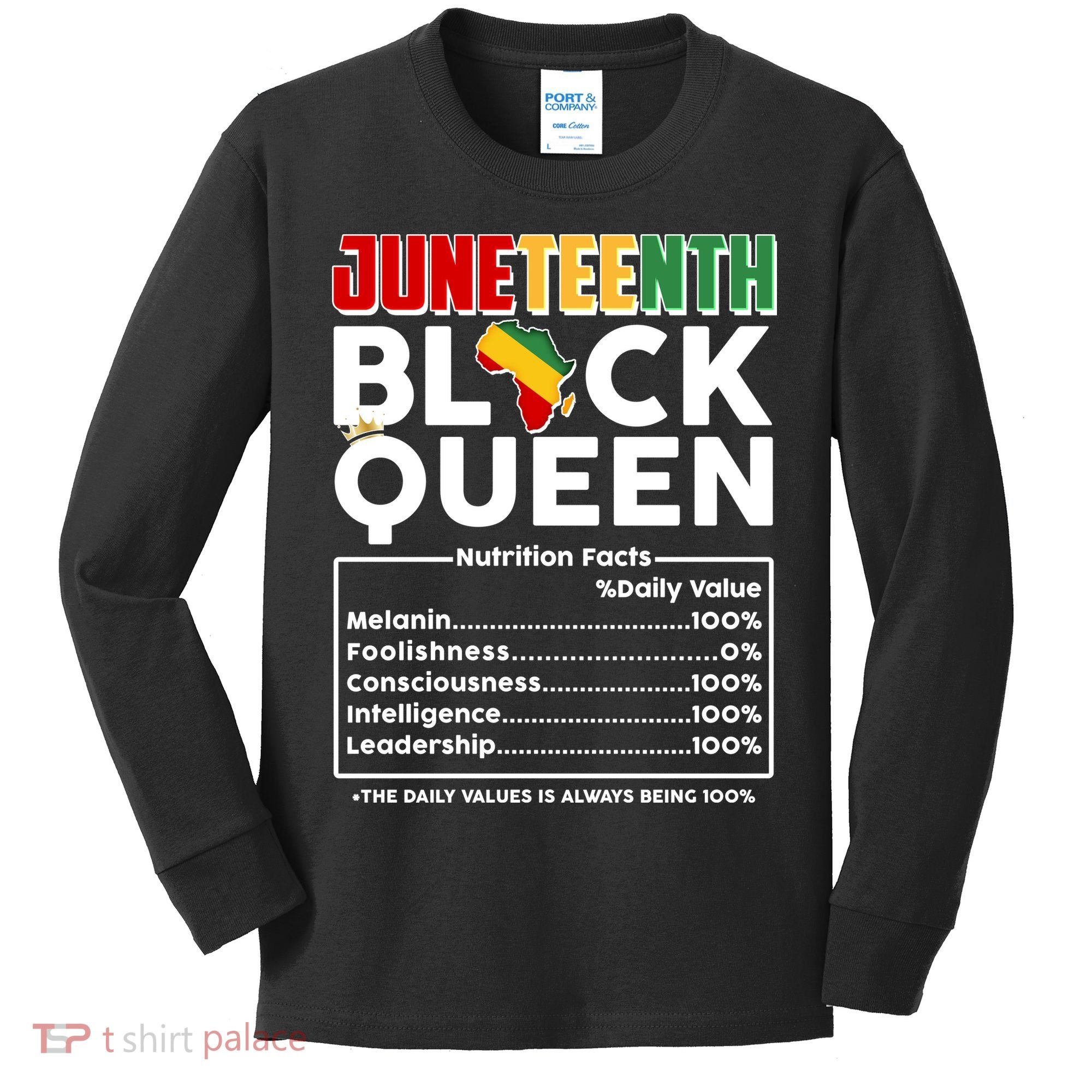 Juneteenth Black Queen Nutritional Facts Kids Long Sleeve Shirt