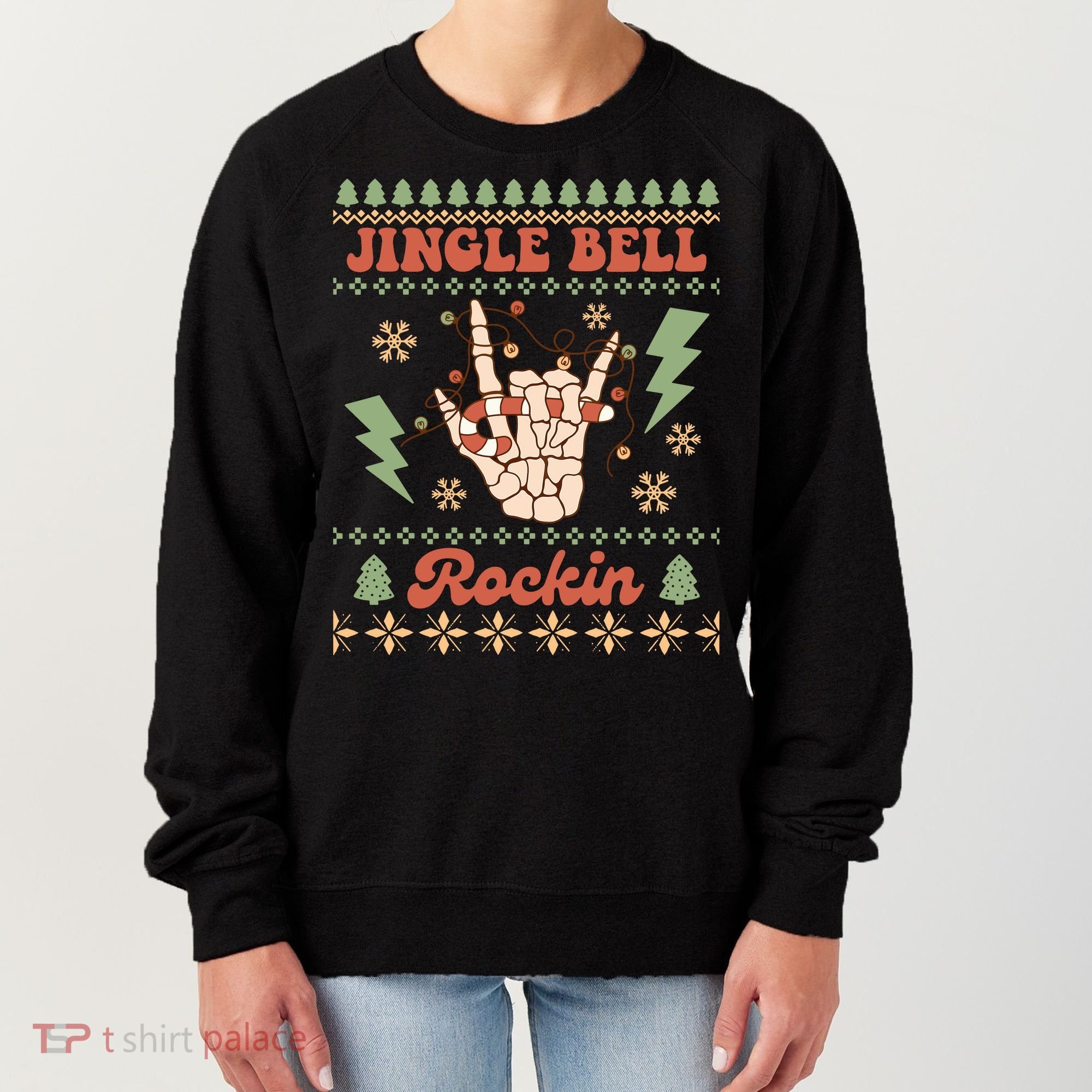 Jingle Bell Rockin Skeleton Hand Ugly Christmas Women's Sweatshirt