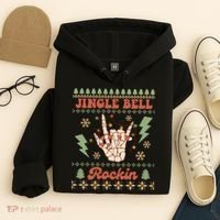 Jingle Bell Rockin Skeleton Hand Ugly Christmas Hoodie thumb 4