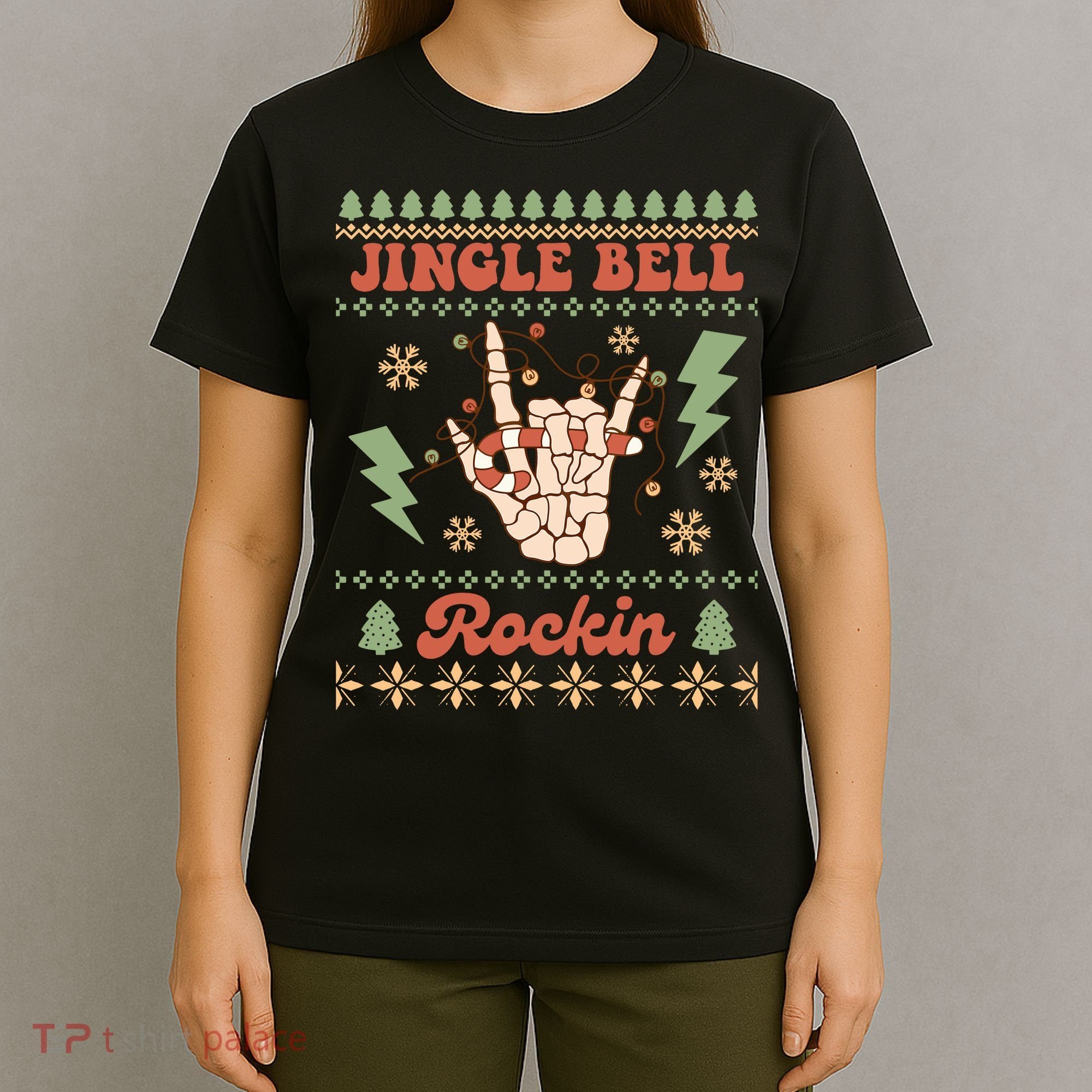 Jingle Bell Rockin Skeleton Hand Ugly Christmas T-Shirt