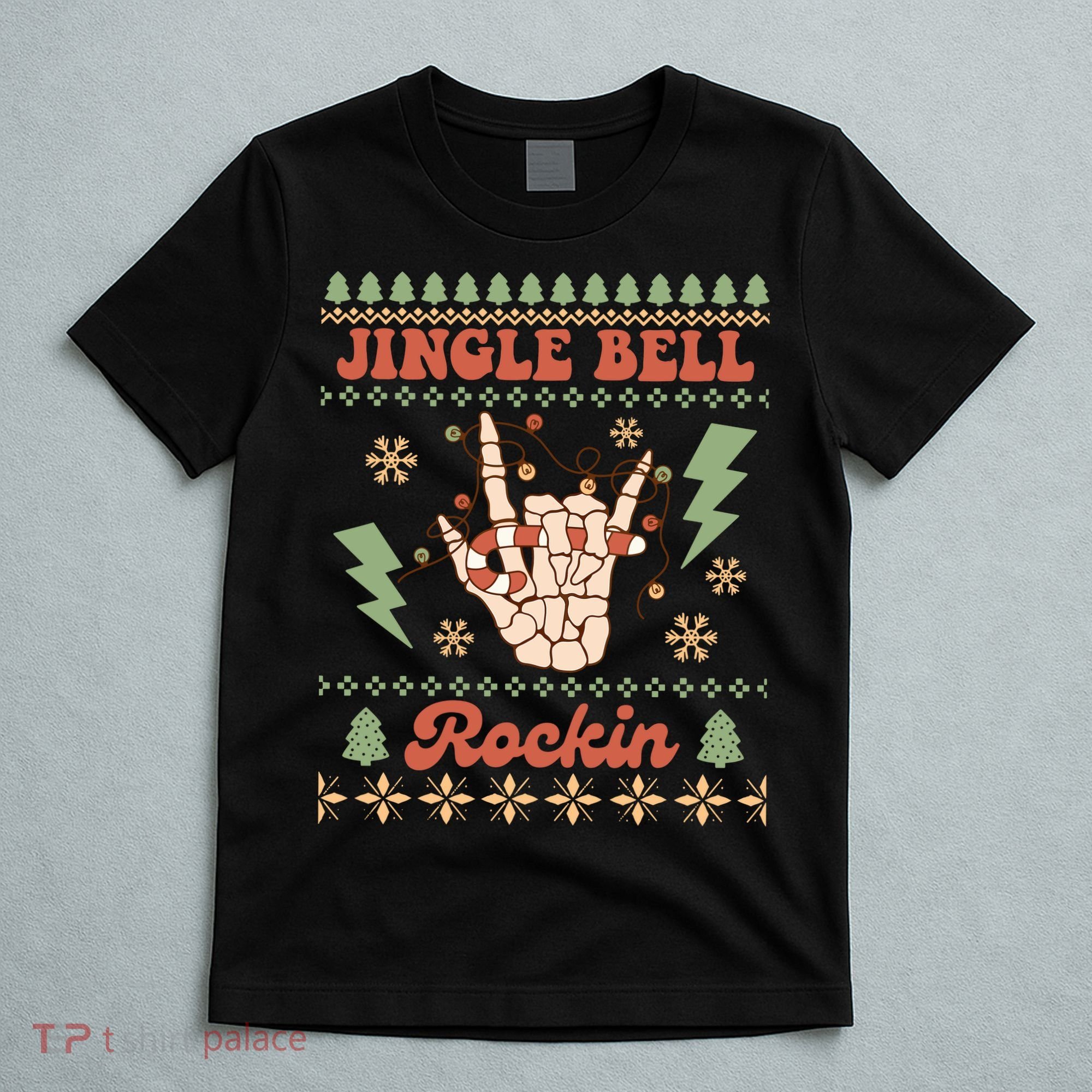 Jingle Bell Rockin Skeleton Hand Ugly Christmas T-Shirt
