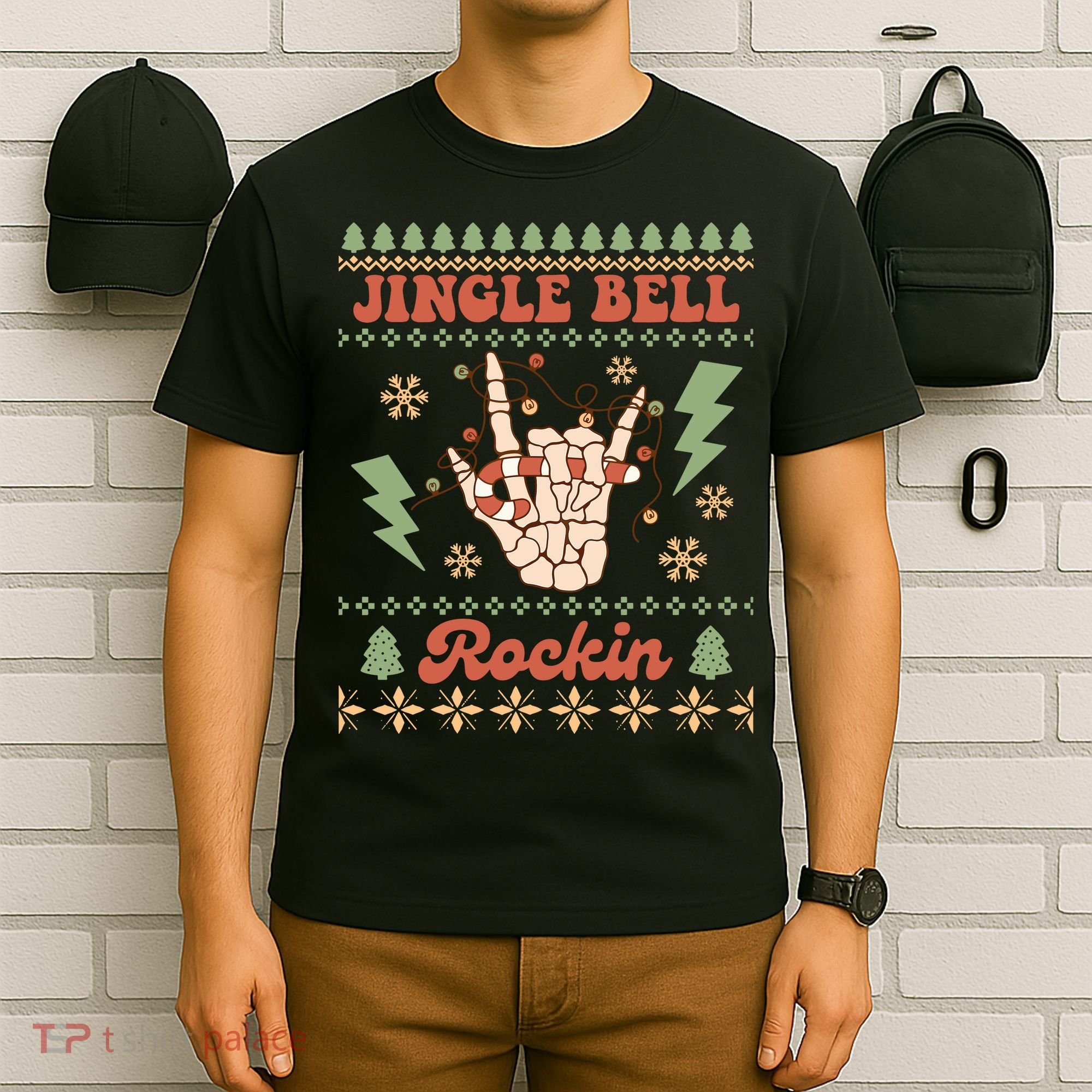 Jingle Bell Rockin Skeleton Hand Ugly Christmas T-Shirt