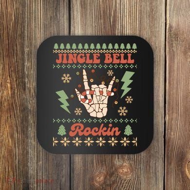 Jingle Bell Rockin Skeleton Hand Ugly Christmas Coaster