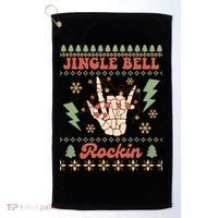 Jingle Bell Rockin Skeleton Hand Ugly Christmas Golf Towel thumb 0