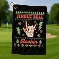 Jingle Bell Rockin Skeleton Hand Ugly Christmas Golf Towel thumb 1