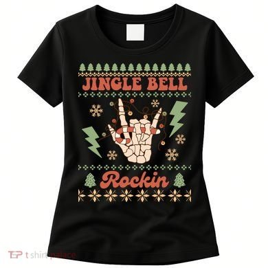 Jingle Bell Rockin Skeleton Hand Ugly Christmas Women's T-Shirt