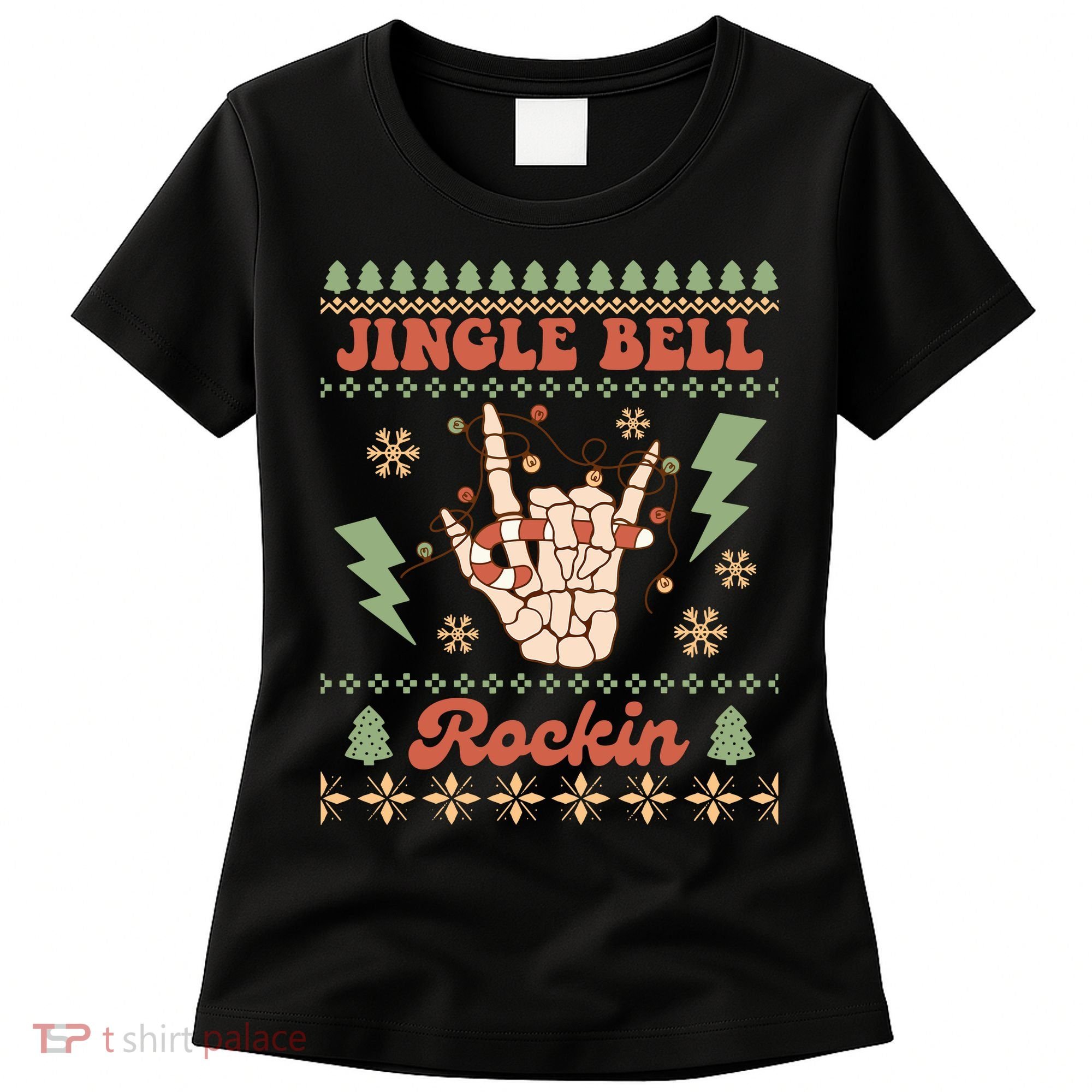 Jingle Bell Rockin Skeleton Hand Ugly Christmas Women's T-Shirt