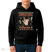 Jingle Bell Rockin Skeleton Hand Ugly Christmas Kids Hoodie thumb 4