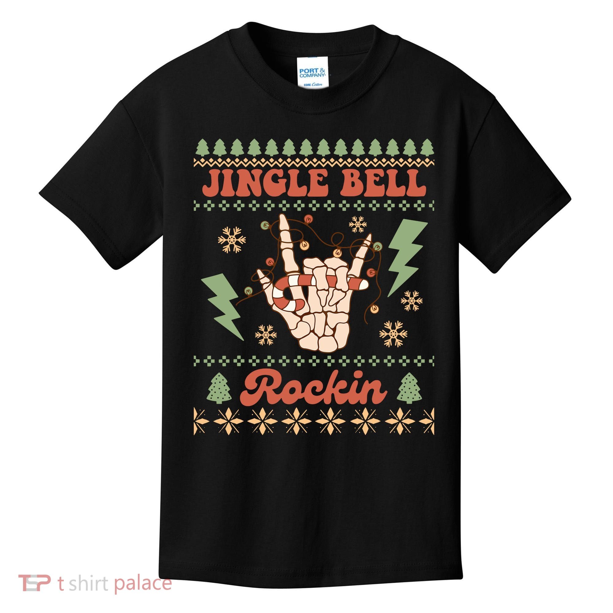 Jingle Bell Rockin Skeleton Hand Ugly Christmas Kids T-Shirt