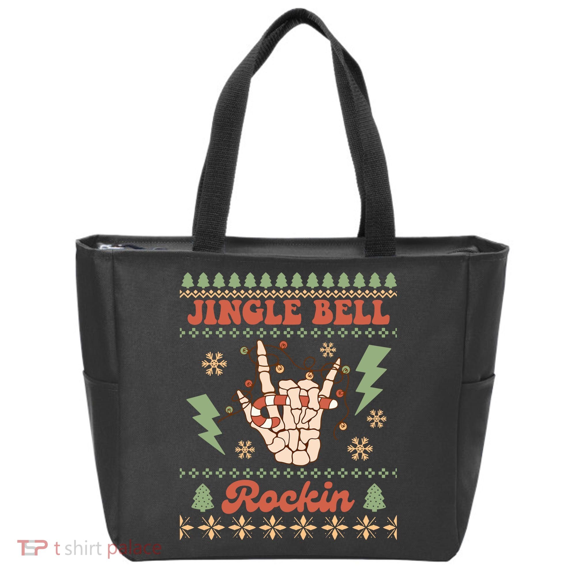 Jingle Bell Rockin Skeleton Hand Ugly Christmas Tote Bag