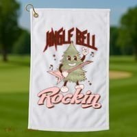 Jingle Bell Rockin Guitar Tree Golf Towel thumb 1