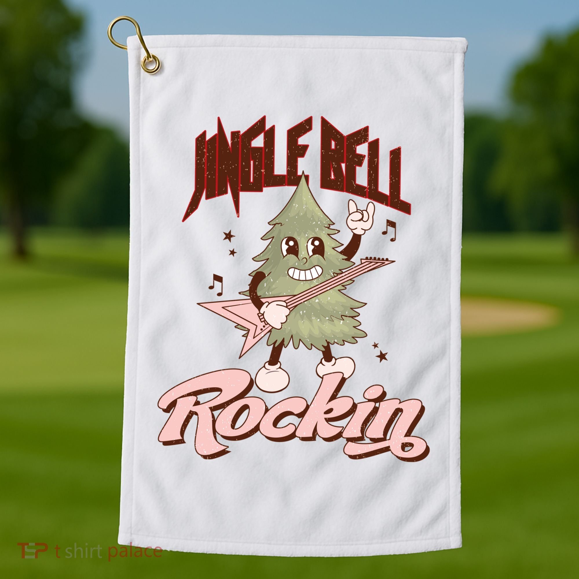Jingle Bell Rockin Guitar Tree Golf Towel