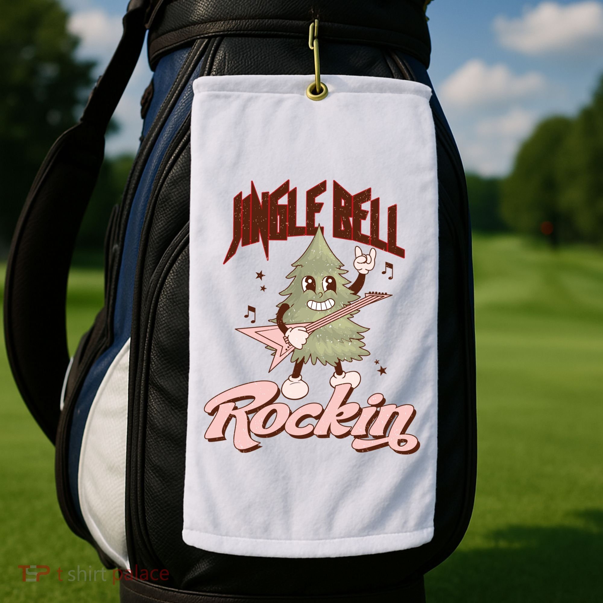 Jingle Bell Rockin Guitar Tree Golf Towel