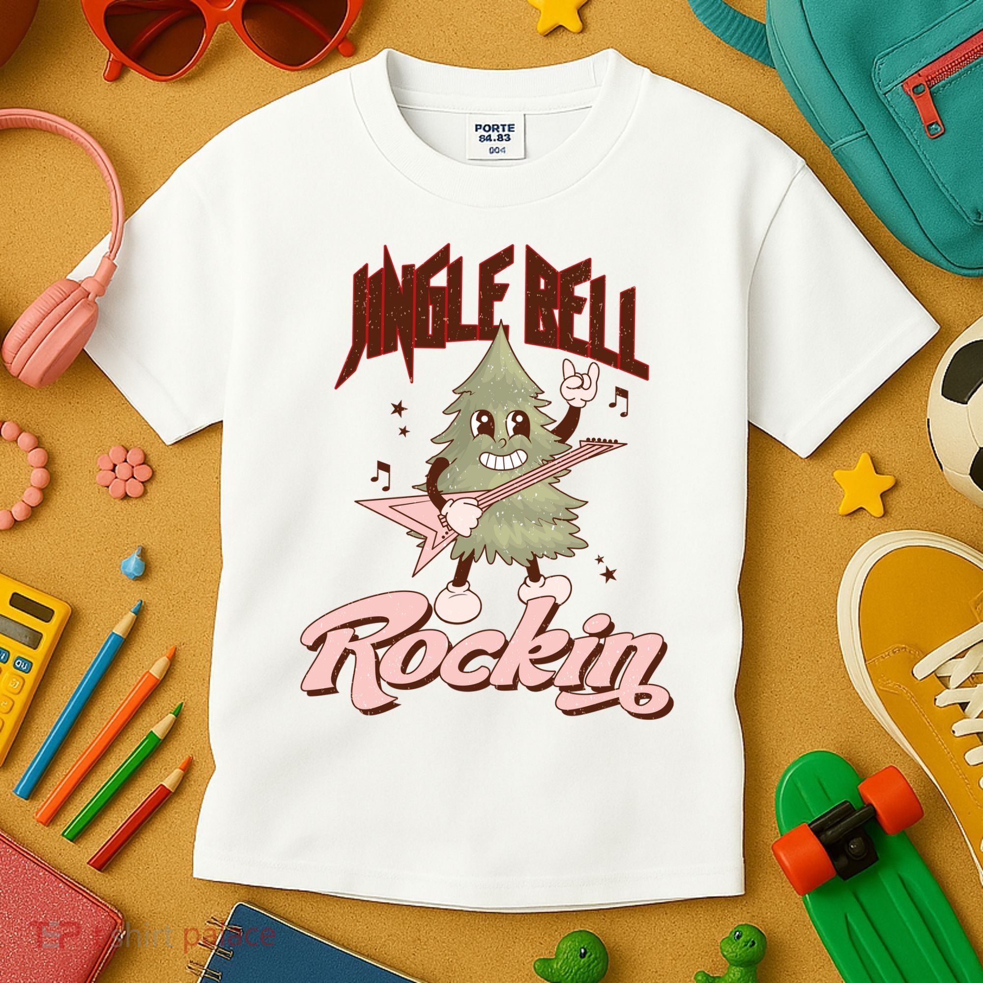 Jingle Bell Rockin Guitar Tree Kids T-Shirt