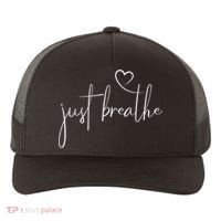 Just Breathe Simple Hand Lettered Calligraphy With A Heart Yupoong Adult 5-Panel Trucker Hat thumb 0