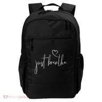 Just Breathe Simple Hand Lettered Calligraphy With A Heart Backpack thumb 0