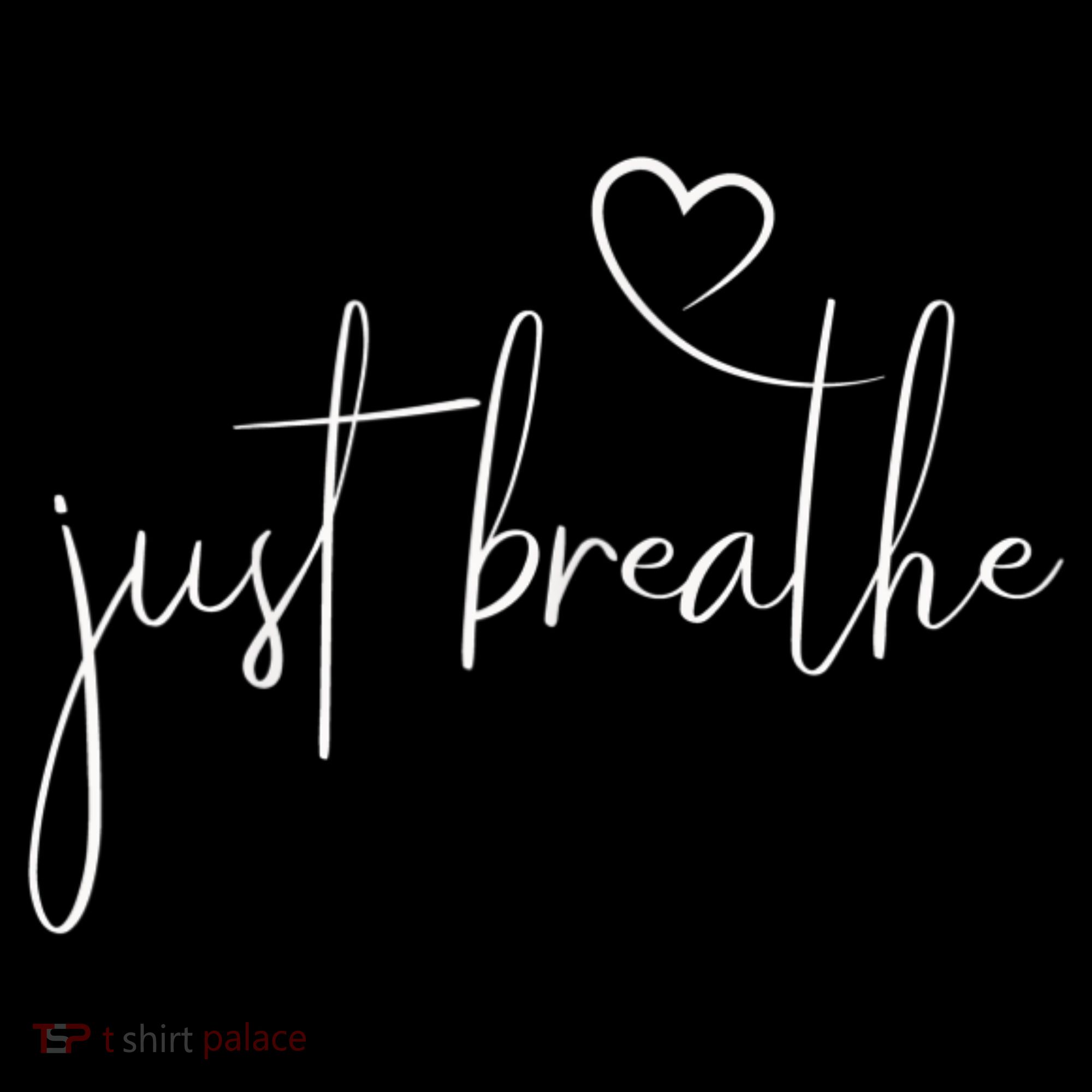 Just Breathe Simple Hand Lettered Calligraphy With A Heart Coffee Mug