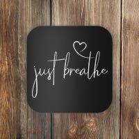 Just Breathe Simple Hand Lettered Calligraphy With A Heart Coaster thumb 0