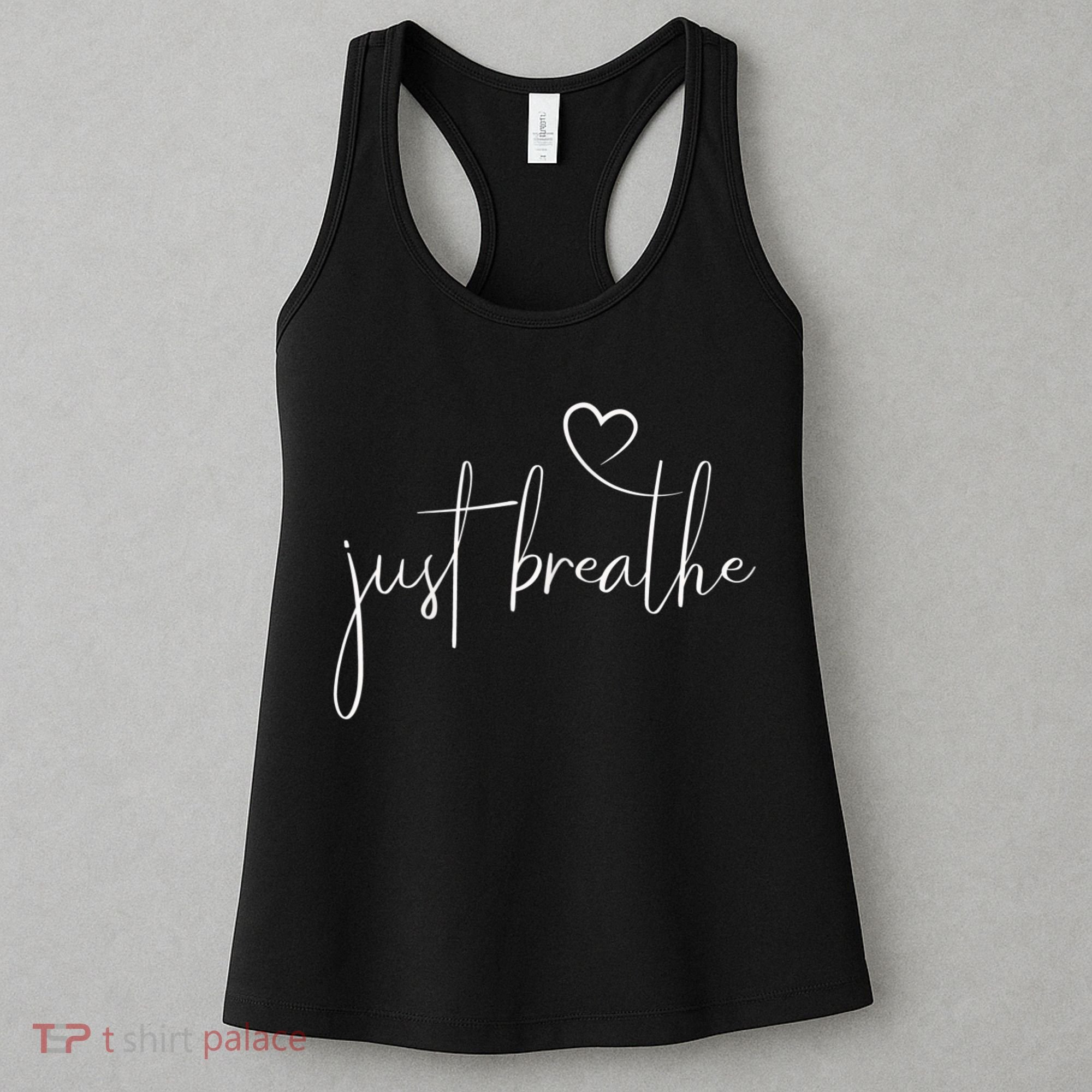 Just Breathe Simple Hand Lettered Calligraphy With A Heart Women's Tank Top