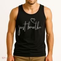 Just Breathe Simple Hand Lettered Calligraphy With A Heart Tank Top thumb 3