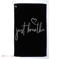 Just Breathe Simple Hand Lettered Calligraphy With A Heart Golf Towel thumb 0