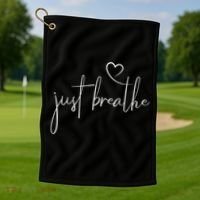 Just Breathe Simple Hand Lettered Calligraphy With A Heart Golf Towel thumb 1