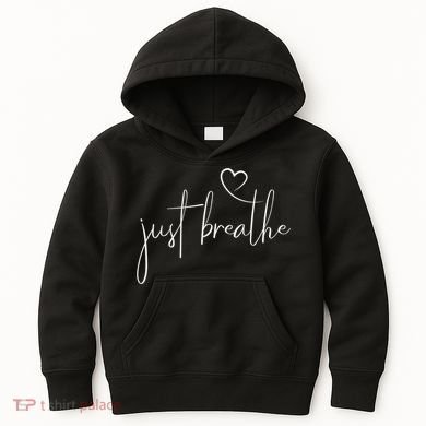 Just Breathe Simple Hand Lettered Calligraphy With A Heart Kids Hoodie