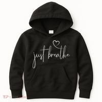 Just Breathe Simple Hand Lettered Calligraphy With A Heart Kids Hoodie thumb 0