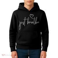 Just Breathe Simple Hand Lettered Calligraphy With A Heart Kids Hoodie thumb 4