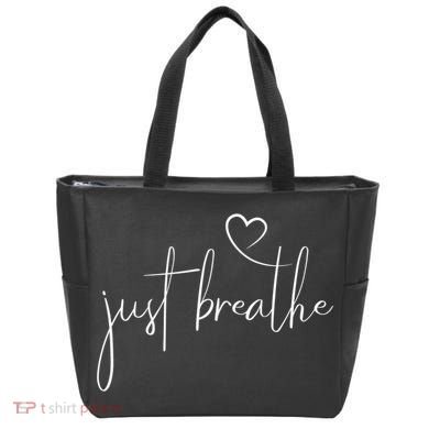 Just Breathe Simple Hand Lettered Calligraphy With A Heart Tote Bag