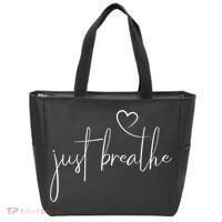 Just Breathe Simple Hand Lettered Calligraphy With A Heart Tote Bag thumb 0