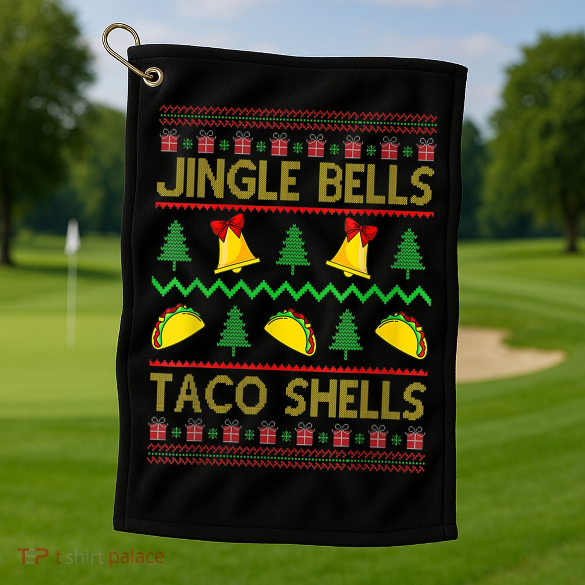 Jingle Bell Taco Shells Funny Christmas Mexican Gift Golf Towel