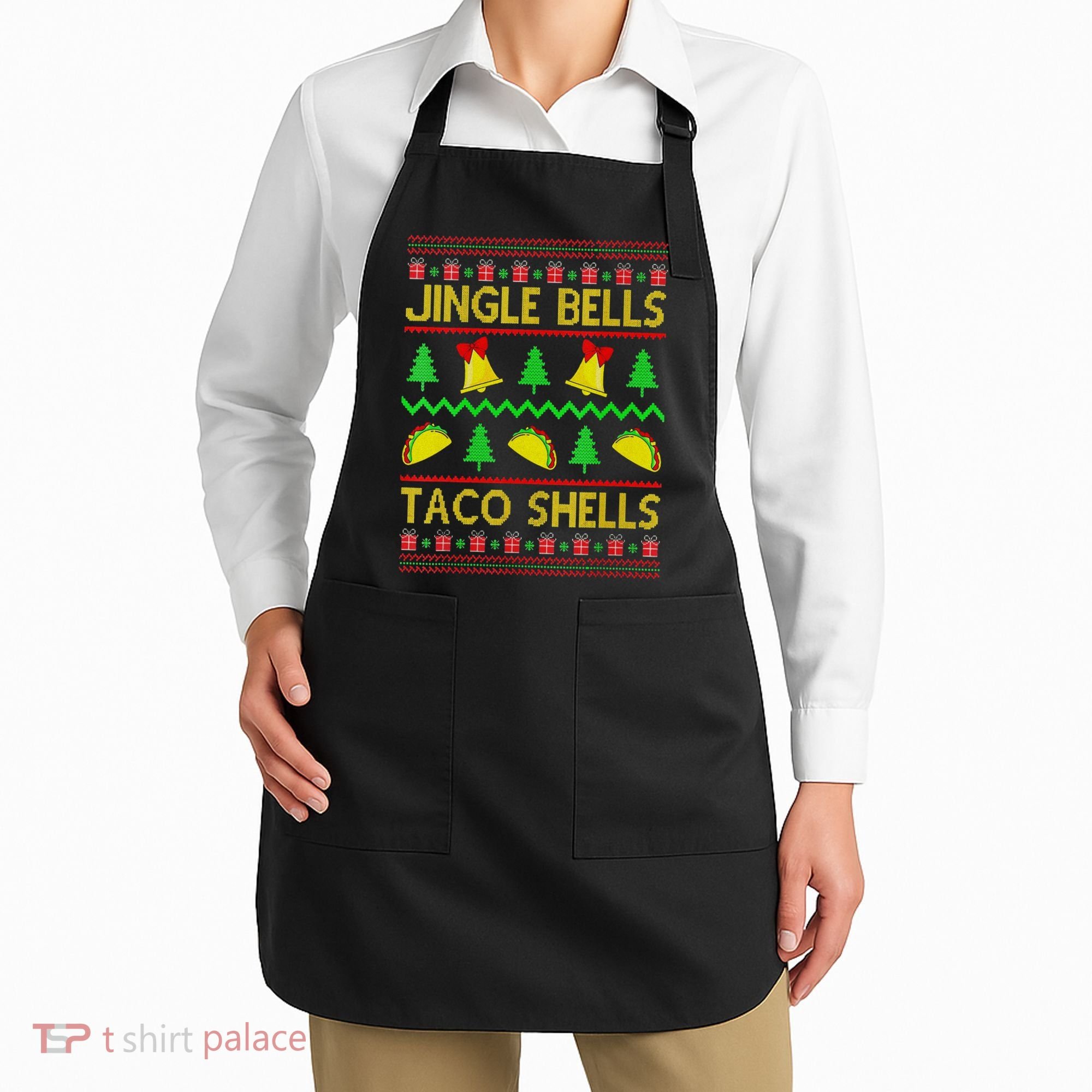 Jingle Bell Taco Shells Funny Christmas Mexican Apron
