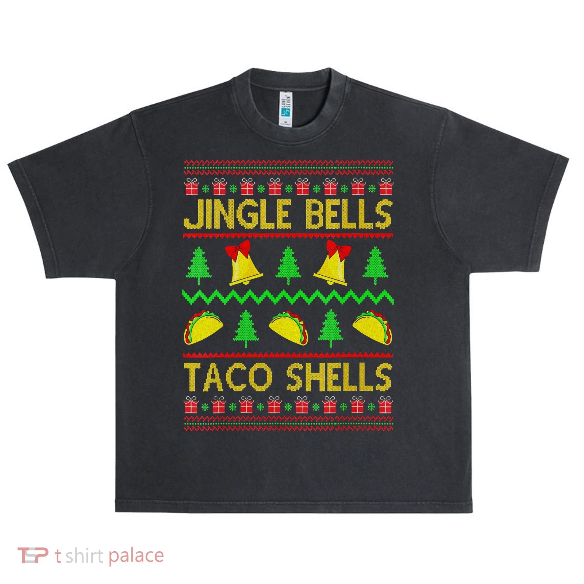 Jingle Bell Taco Shells Funny Christmas Mexican Urban Oversized Heavyweight T-Shirt