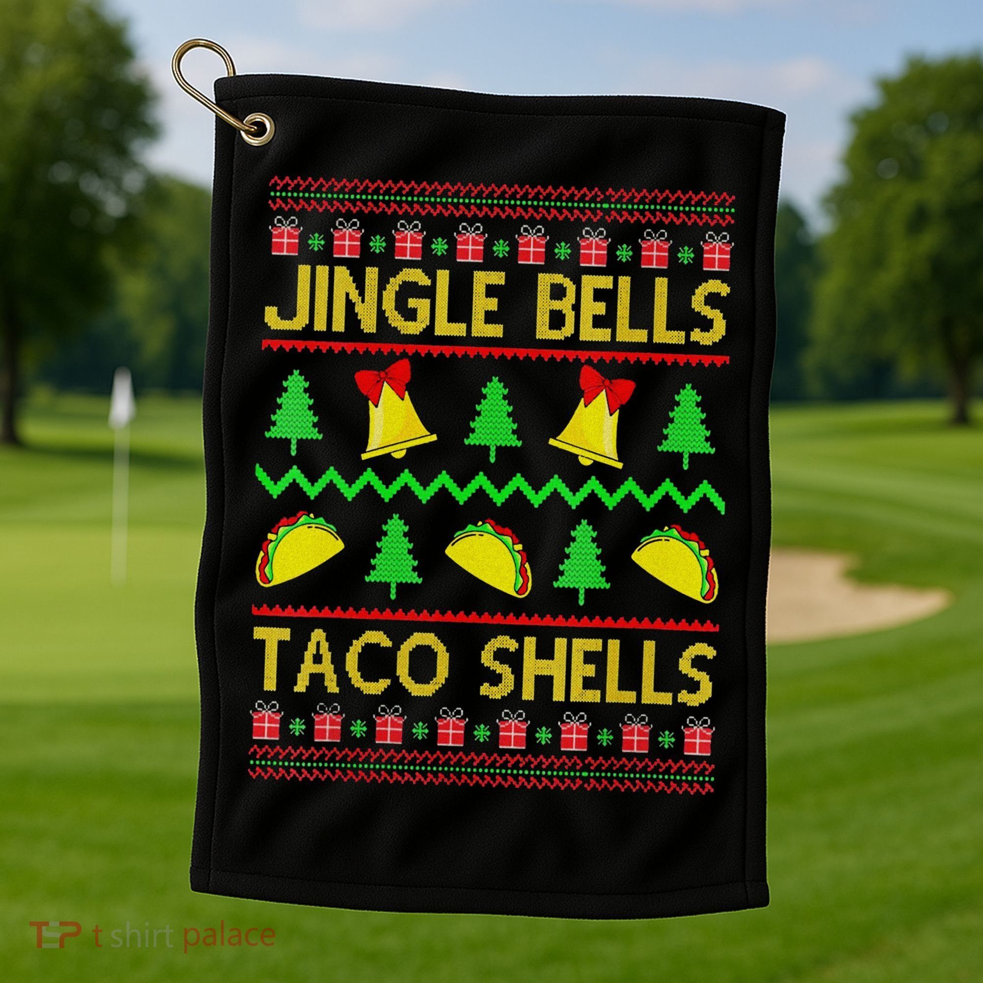 Jingle Bell Taco Shells Funny Christmas Mexican Golf Towel