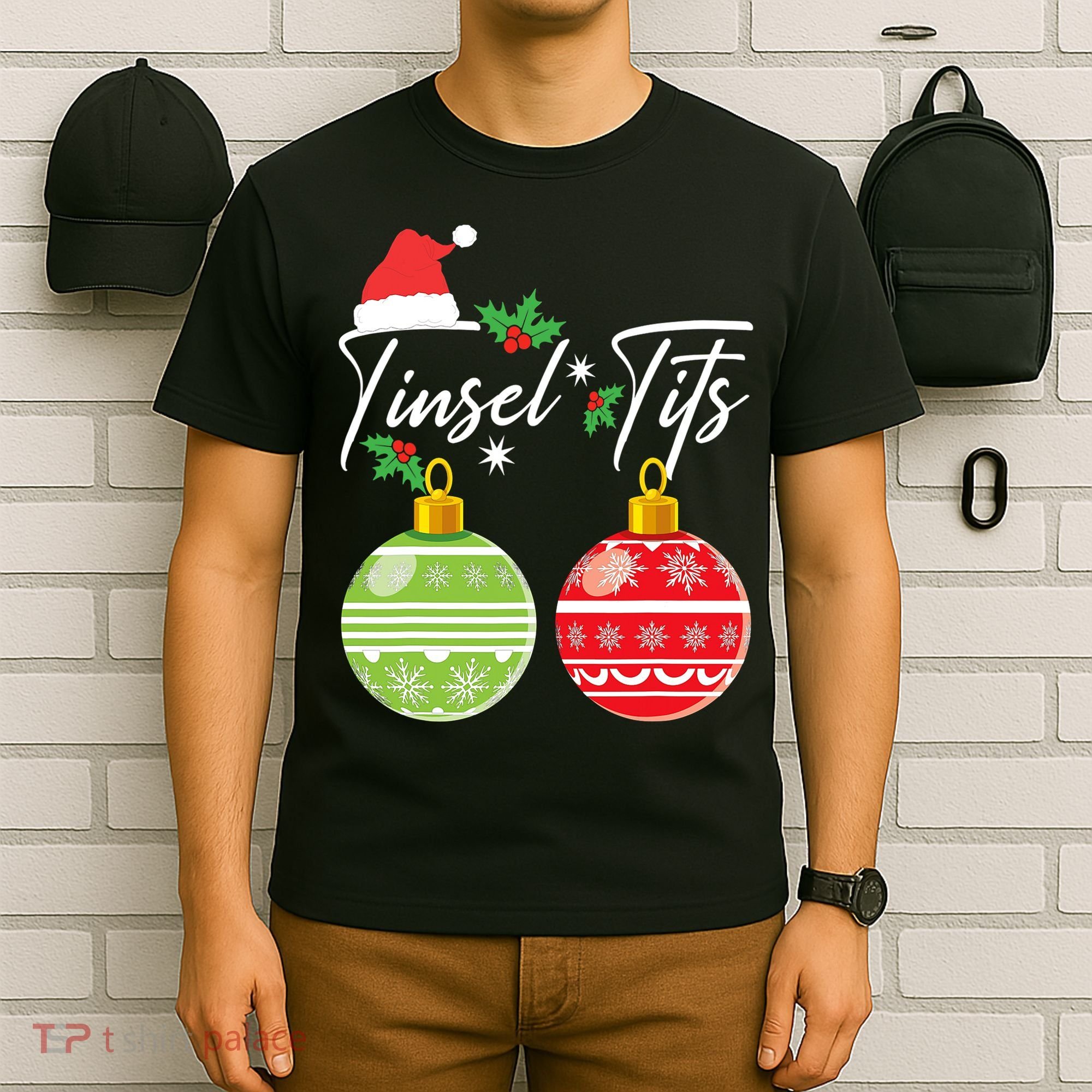 Jingle Balls Tinsel Tits Funny Christmas Matching Couple T-Shirt