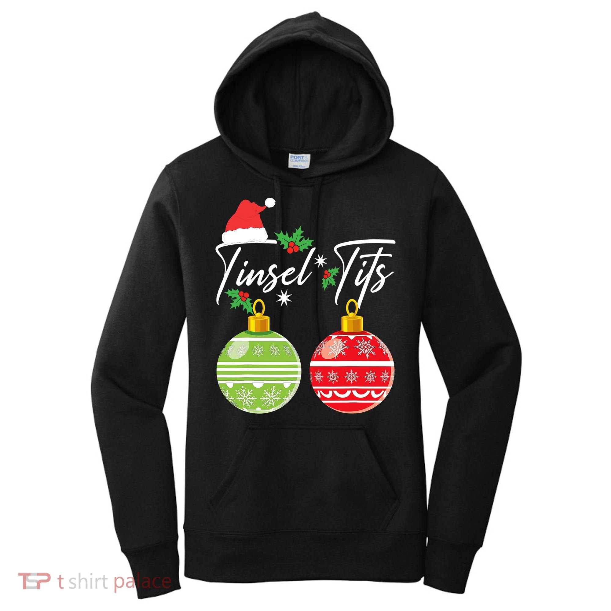 Jingle Balls Tinsel Tits Funny Christmas Matching Couple Women's Hoodie