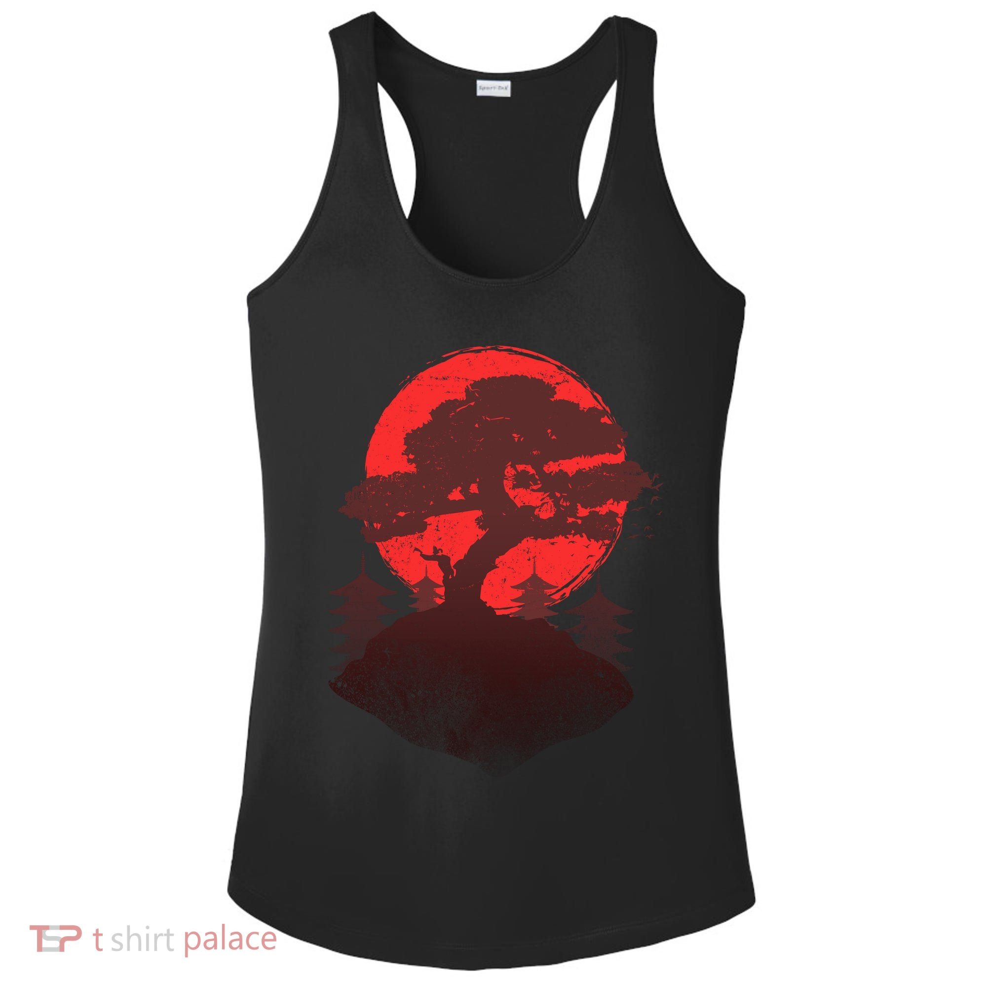 Japanese Bonsai Tree Scene Ladies PosiCharge Competitor Racerback Tank