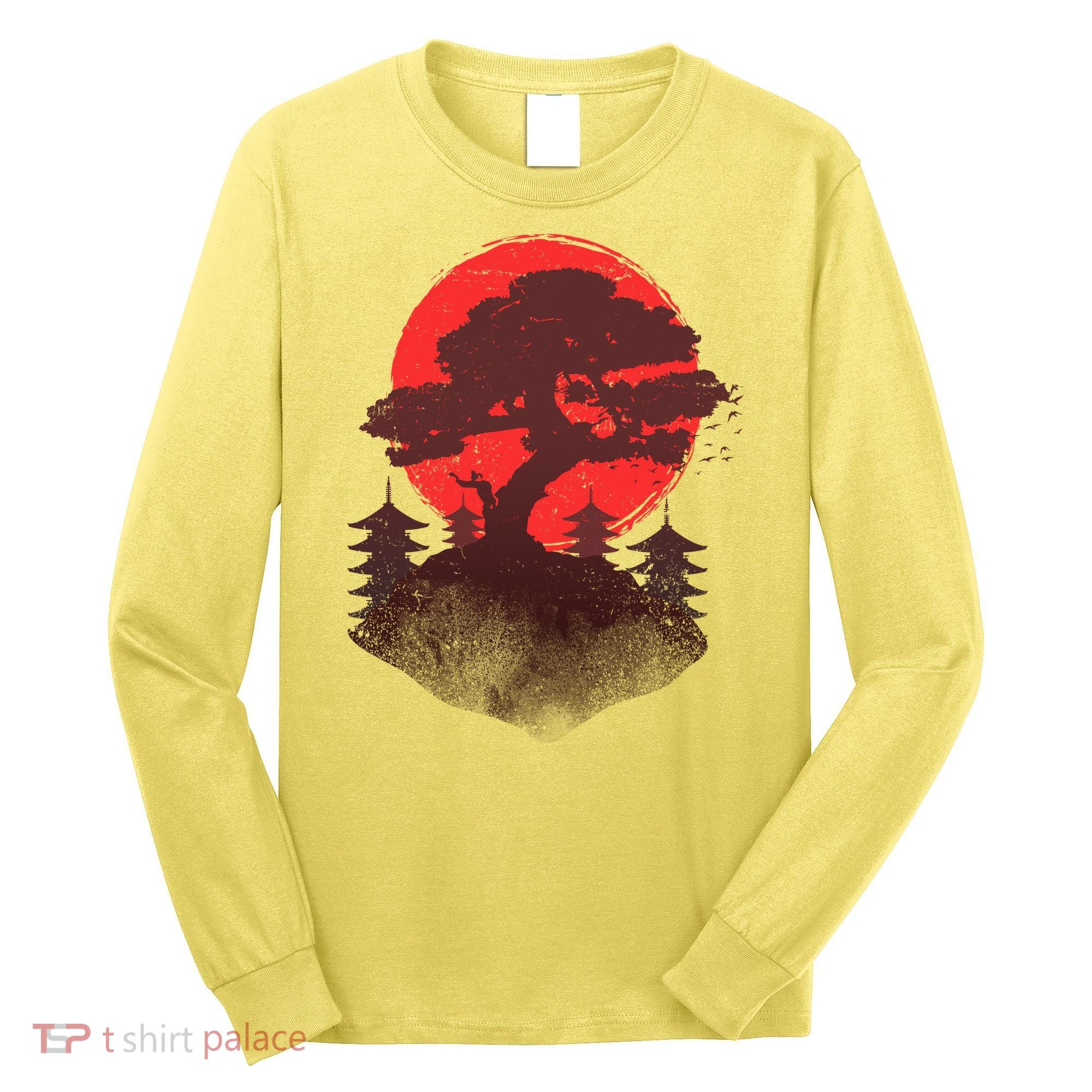 Japanese Bonsai Tree Scene Long Sleeve Shirt