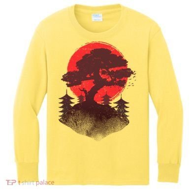 Japanese Bonsai Tree Scene Kids Long Sleeve Shirt
