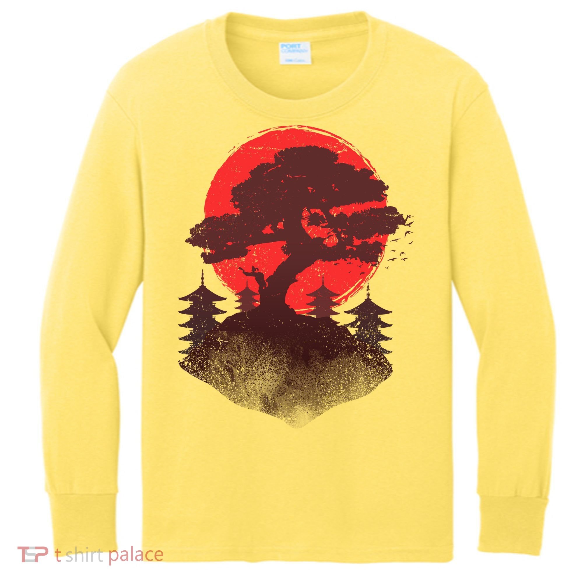 Japanese Bonsai Tree Scene Kids Long Sleeve Shirt