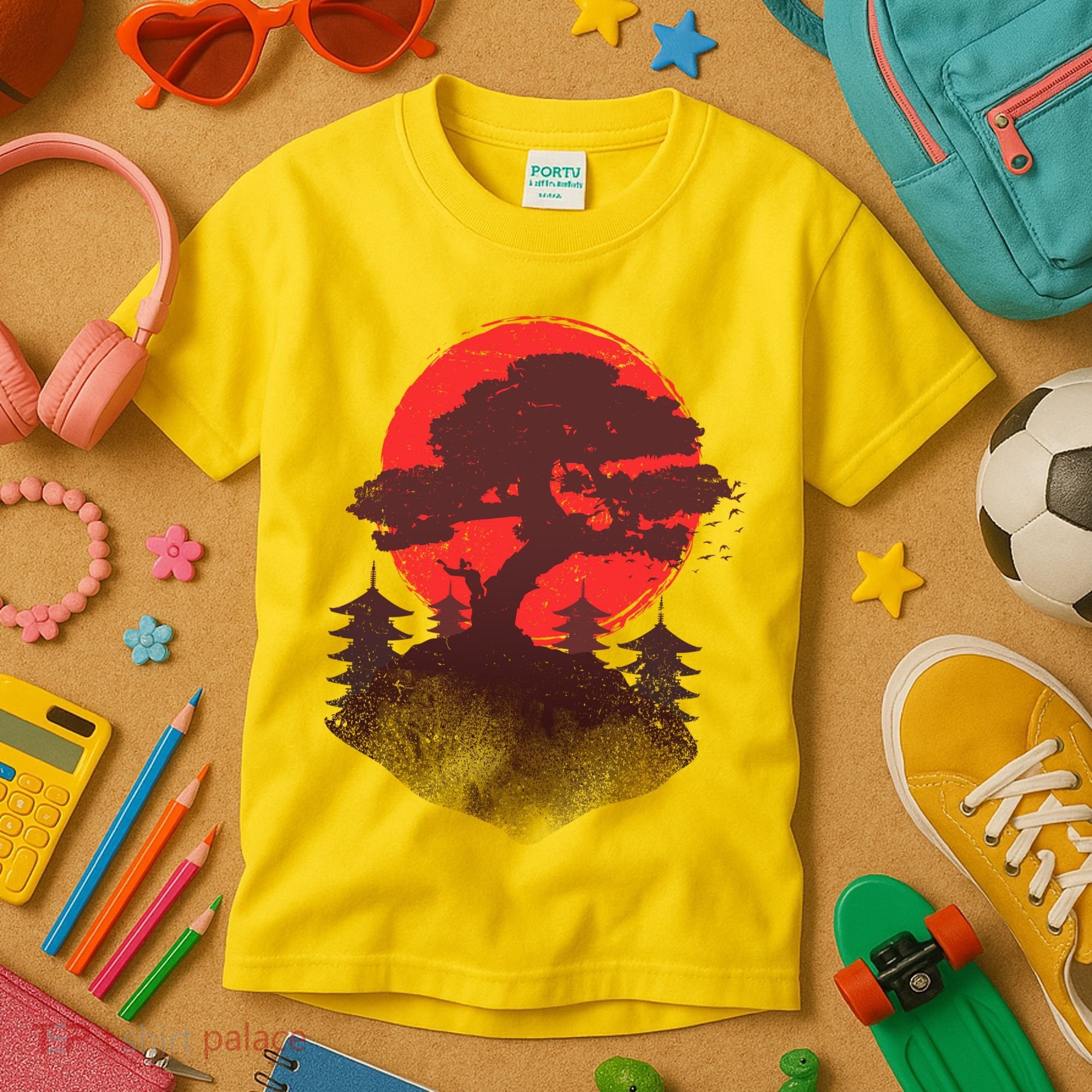 Japanese Bonsai Tree Scene Kids T-Shirt