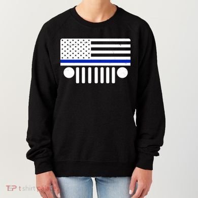 Blue Thin Line American Flag Car Off Roading Women's Sweatshirt