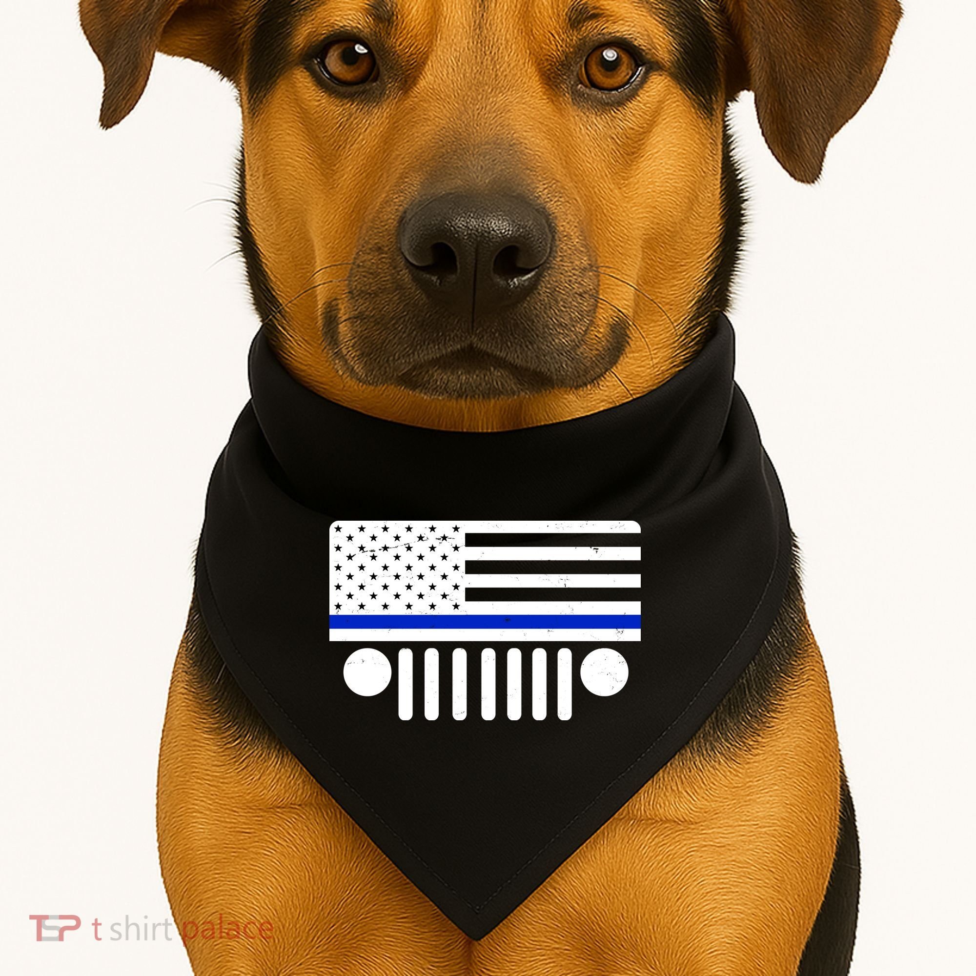 Blue Thin Line American Flag Car Off Roading USA-Made Doggie Bandana