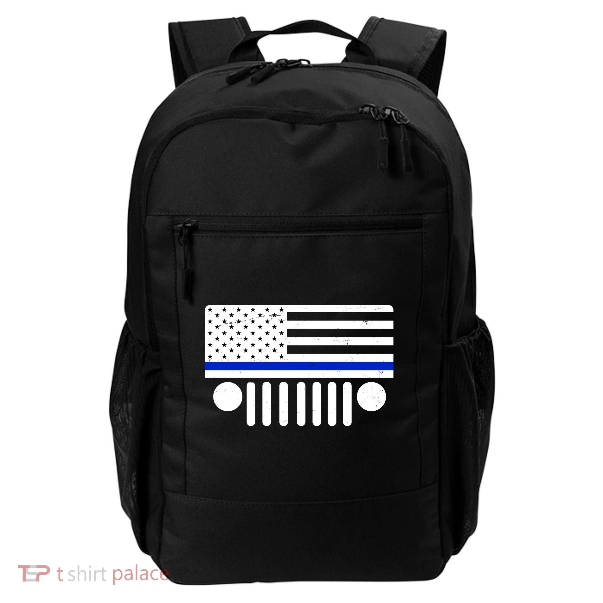 Blue Thin Line American Flag Car Off Roading Backpack